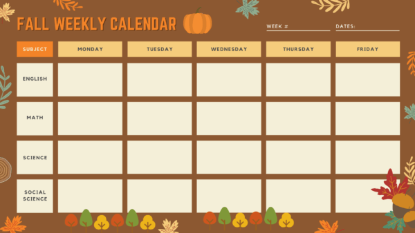 fall weekly schedule template