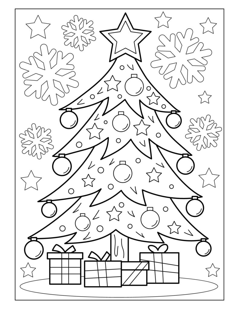 christmas tree coloring page free printable