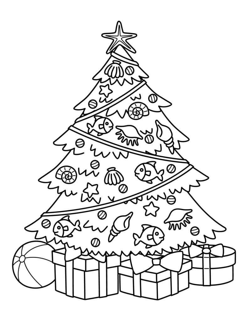 christmas tree coloring page free printable