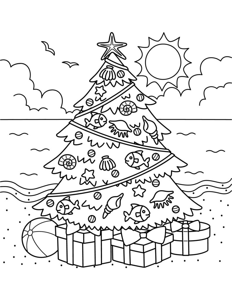 christmas tree coloring page free printable