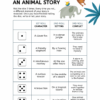 roll a animal story worksheet for kids