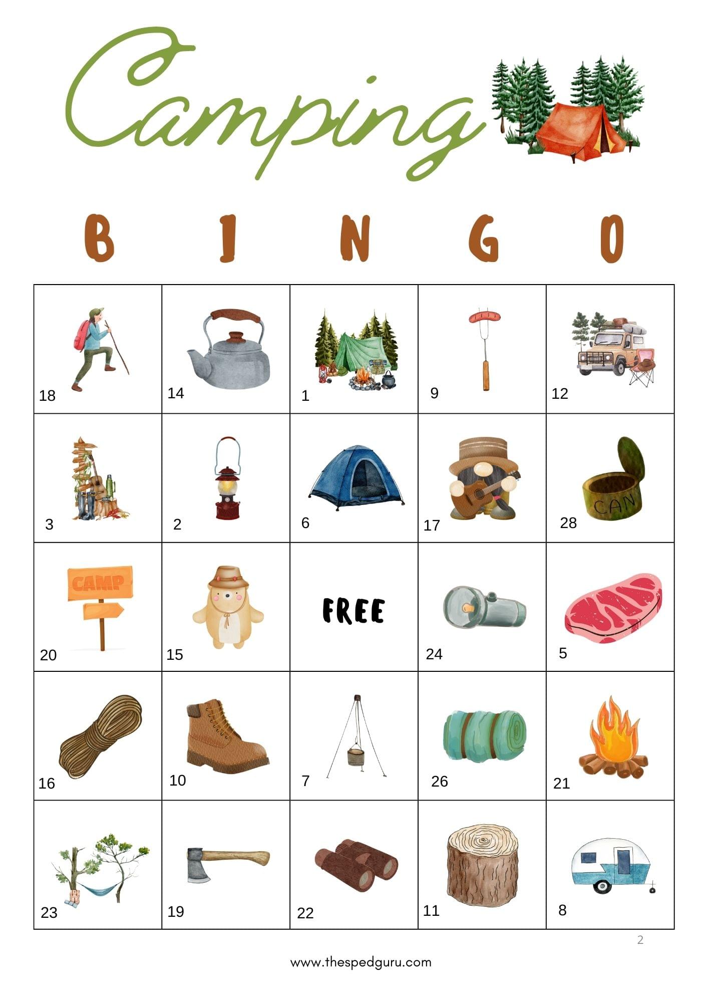 camping bingo