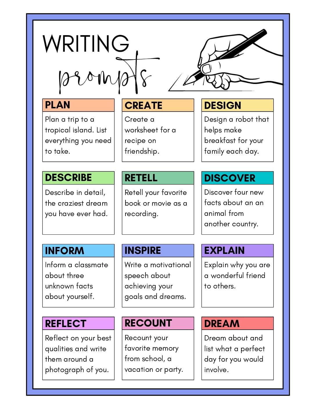 Writing Prompt Worksheet Starter for Kids and Teens